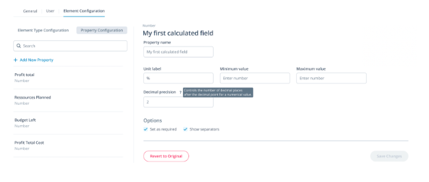 Number field formatting configuration