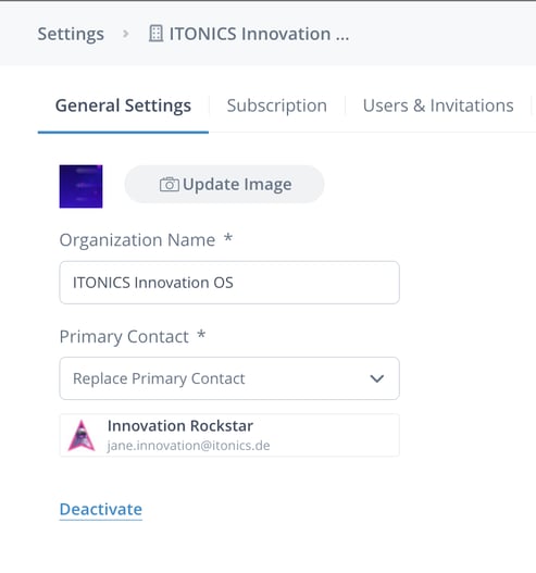 Itonics product Primary contact